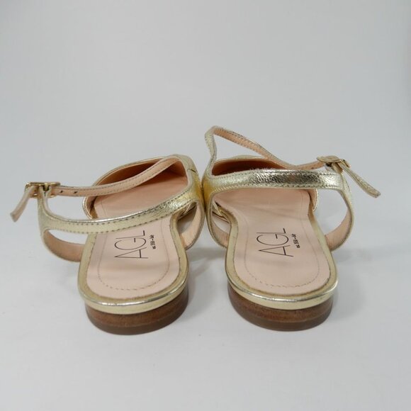 AGL Milly Ankle Strap Slingback Ballet Flats 37 7 Platino Gold Leather NEW $395 - Picture 10 of 14